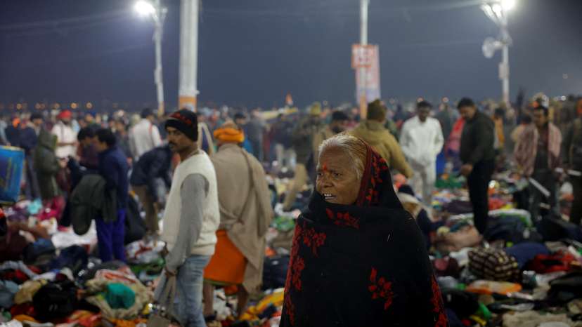 Stampede before the second "Shahi Snan" (grand bath) at the Pitcher Festival, in Prayagraj