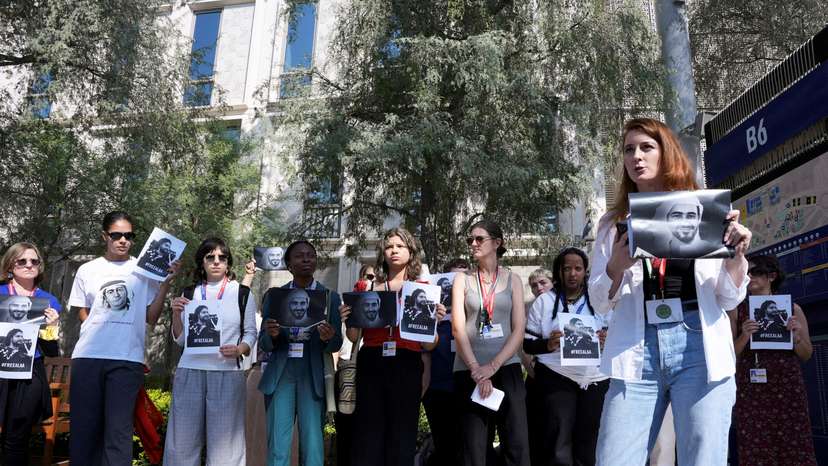 FILE PHOTO: Human rights advocates protest in solidarity with political prisoners in Egypt and United Arab Emirates on the sidelines of the United Nations Climate Change Conference COP28 in Dubai