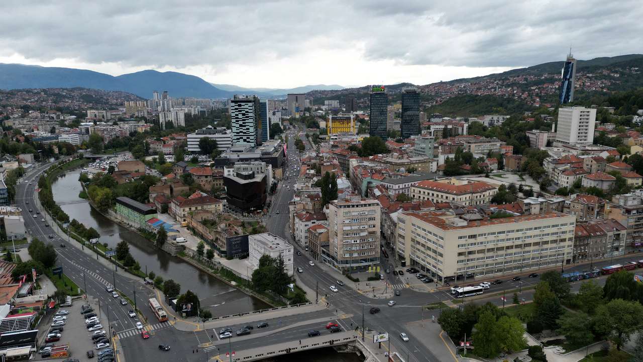 An aerial view of Sarajevo