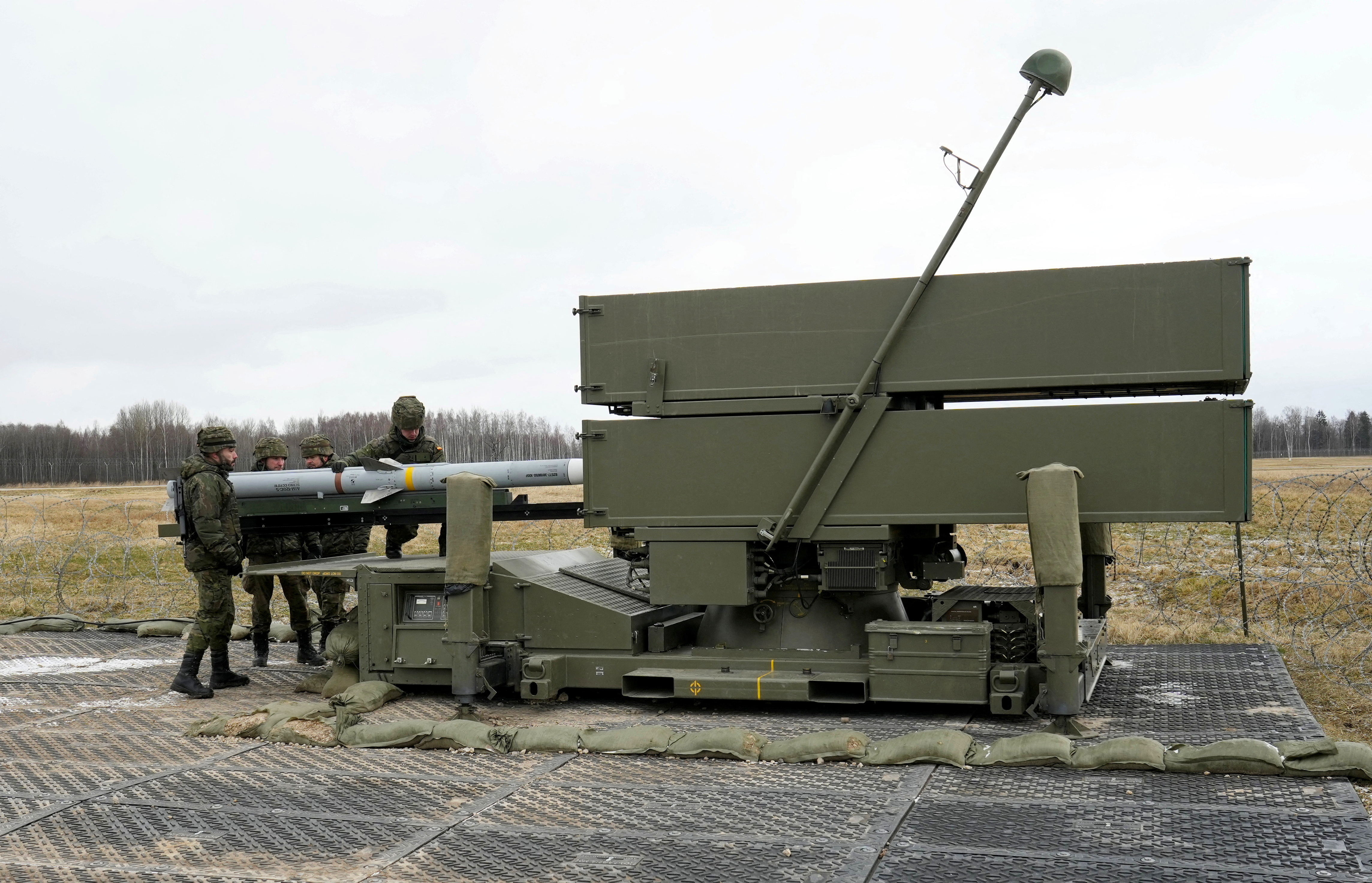 FILE PHOTO: Spanish army prepare NASAMS rocket launcher, in Lielvarde air base