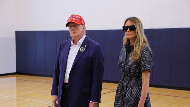 Republican presidential nominee former U.S. President Donald Trump votes on Election Day in Palm Beach