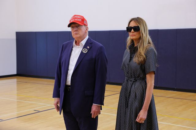 Republican presidential nominee former U.S. President Donald Trump votes on Election Day in Palm Beach