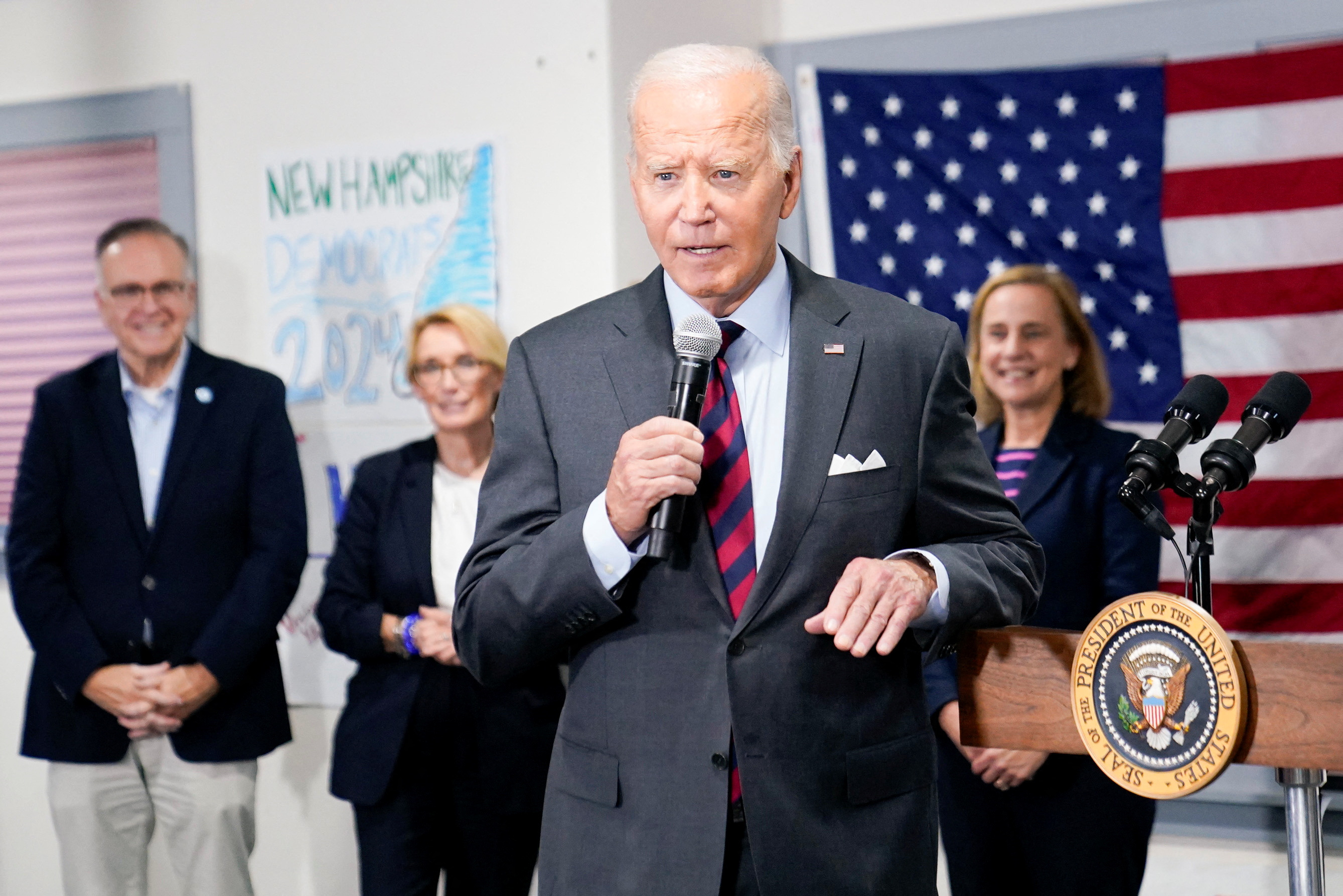 U.S. President Joe Biden visits the New Hampshire Democratic Party Headquarters, in Concord