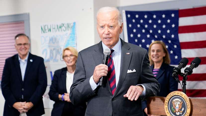 U.S. President Joe Biden visits the New Hampshire Democratic Party Headquarters, in Concord