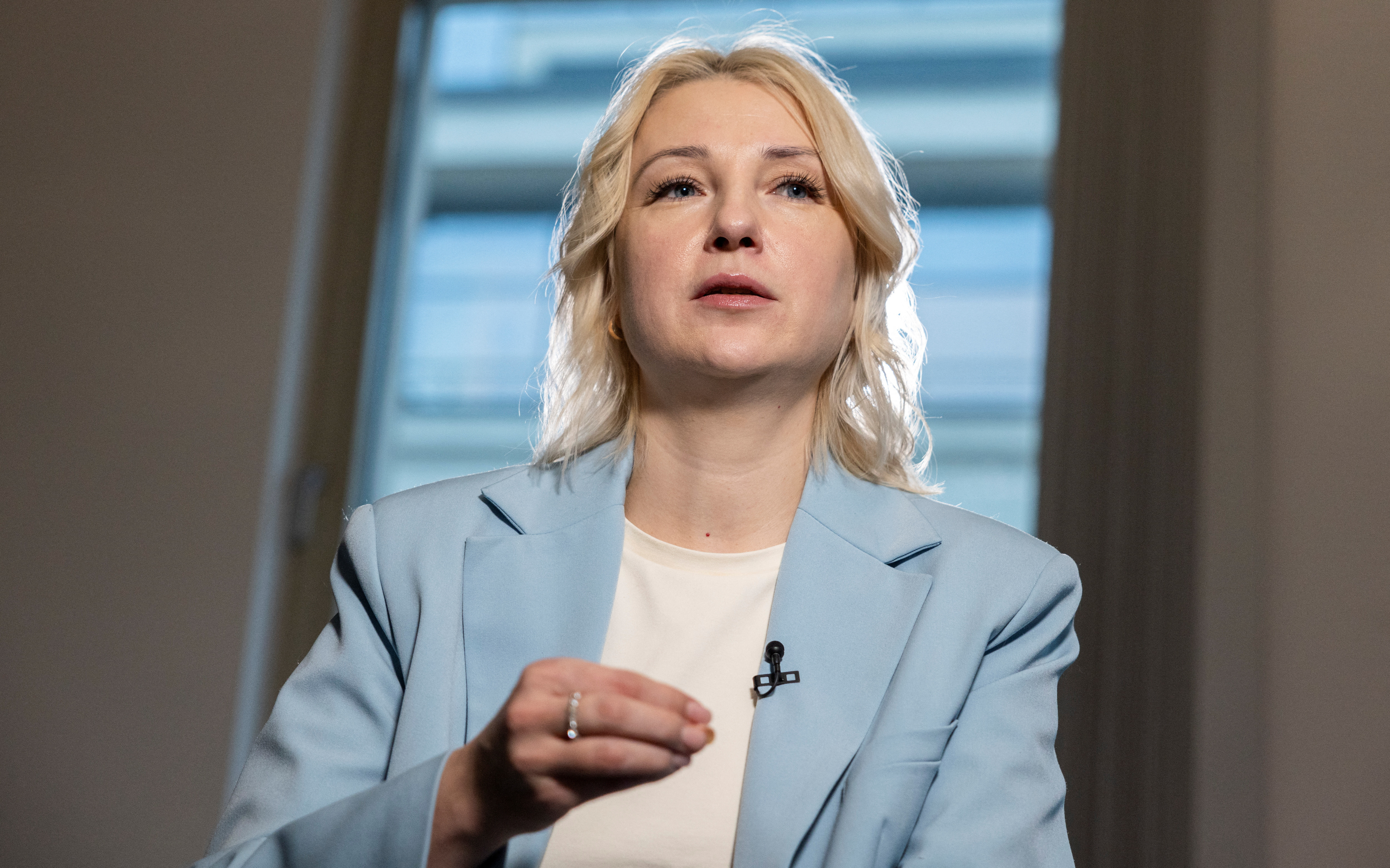 Yekaterina Duntsova, a former regional journalist who was disqualified as a candidate for Russia's 2024 presidential election, attends an interview in Moscow