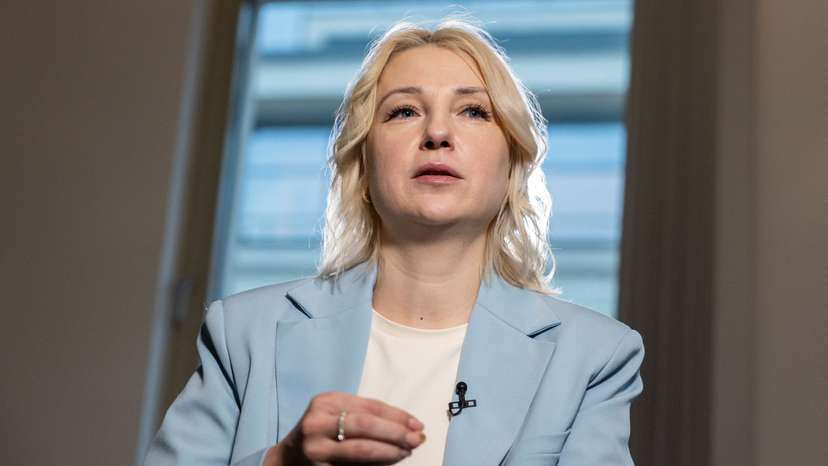 Yekaterina Duntsova, a former regional journalist who was disqualified as a candidate for Russia's 2024 presidential election, attends an interview in Moscow
