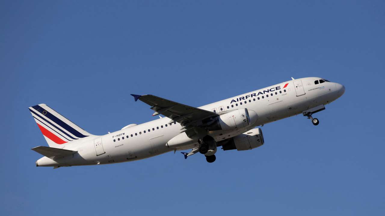 An Airbus A320-214 passenger aircraft of Air France airline, takes off from Malaga-Costa del Sol airport, in Malaga