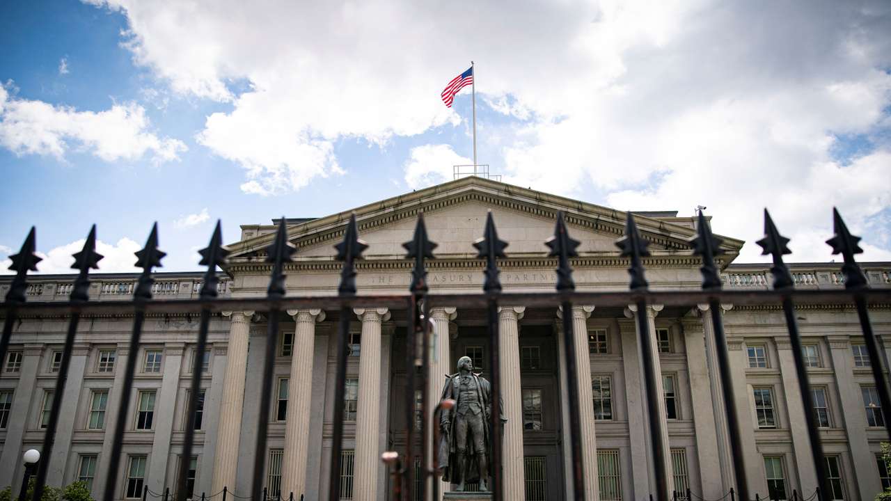 A statue of former Sen. Albert Gallatin stands at the Treasury Department in Washington