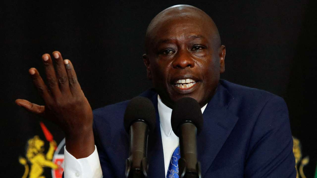 FILE PHOTO: Kenya's Deputy President Rigathi Gachagua speaks during a press conference, ahead of lawmakers' vote over his impeachment motion at his residence in Karen, Nairobi