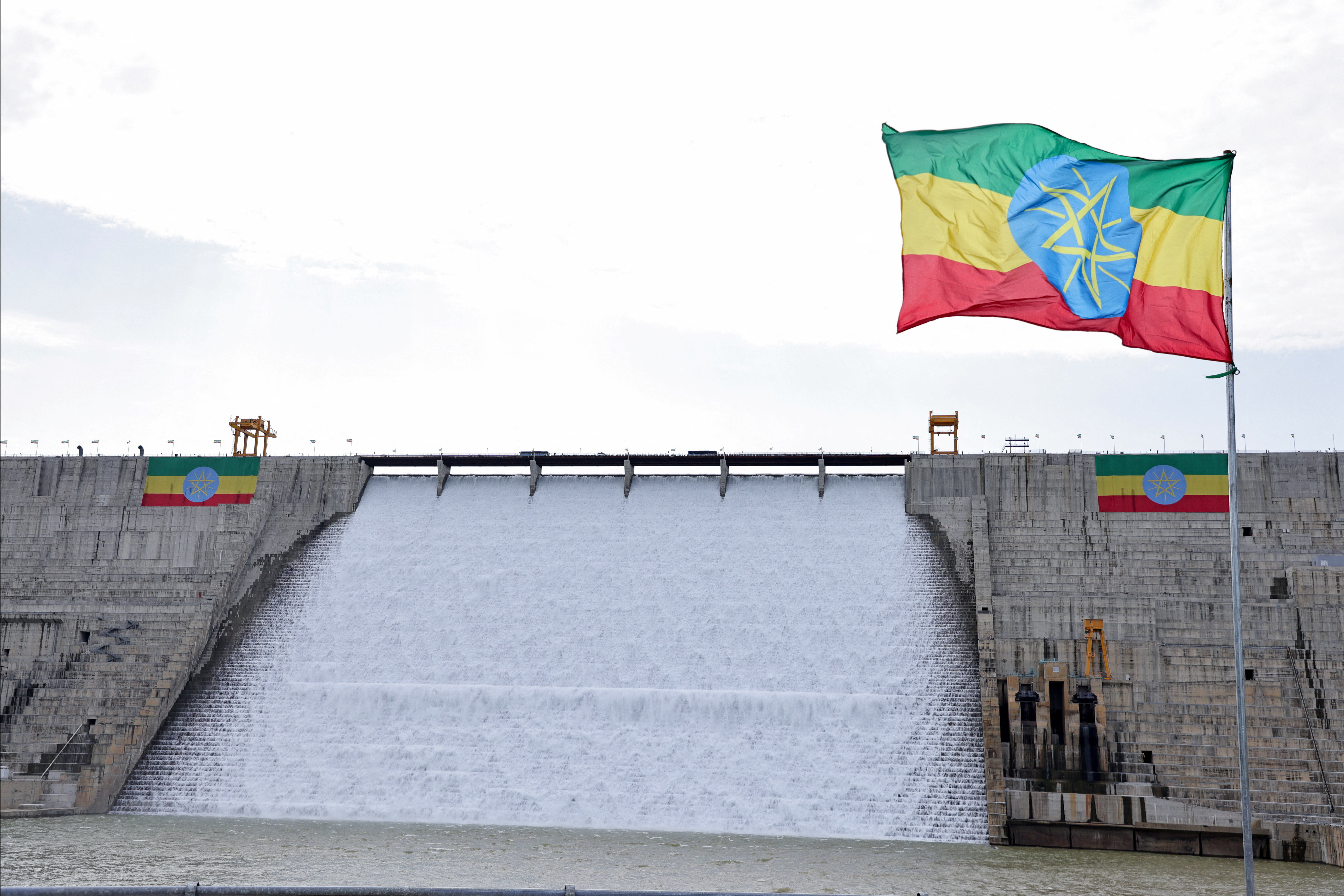 Ethiopian flags at the inauguration of the Grand Ethiopian Renaissance Dam.