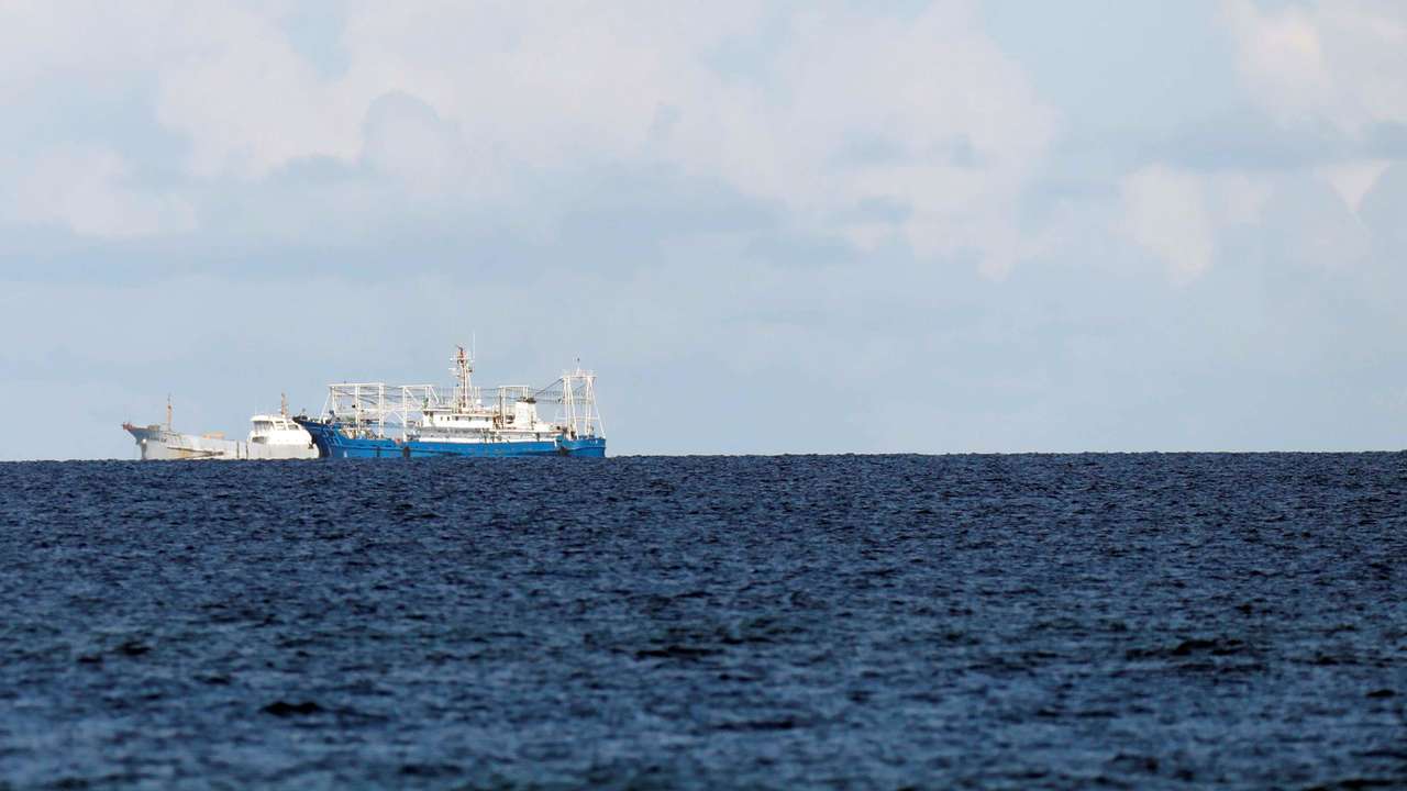 Chinese vessels are pictured in disputed South China Sea