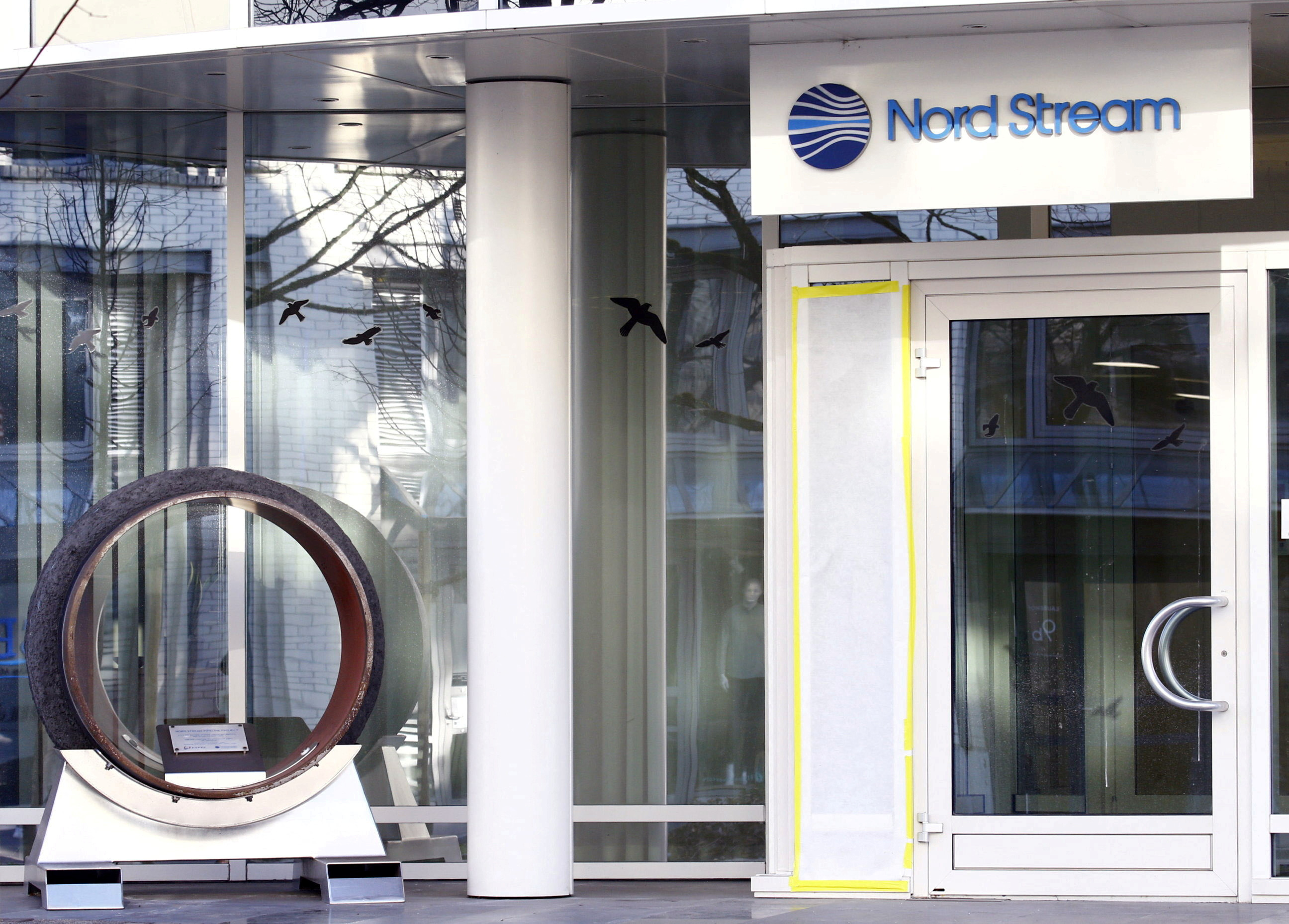 The logo of Nord Stream AG is seen at the headquarters of Nord Stream AG in Zug