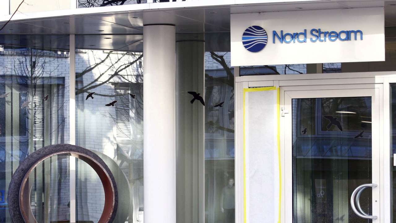 The logo of Nord Stream AG is seen at the headquarters of Nord Stream AG in Zug