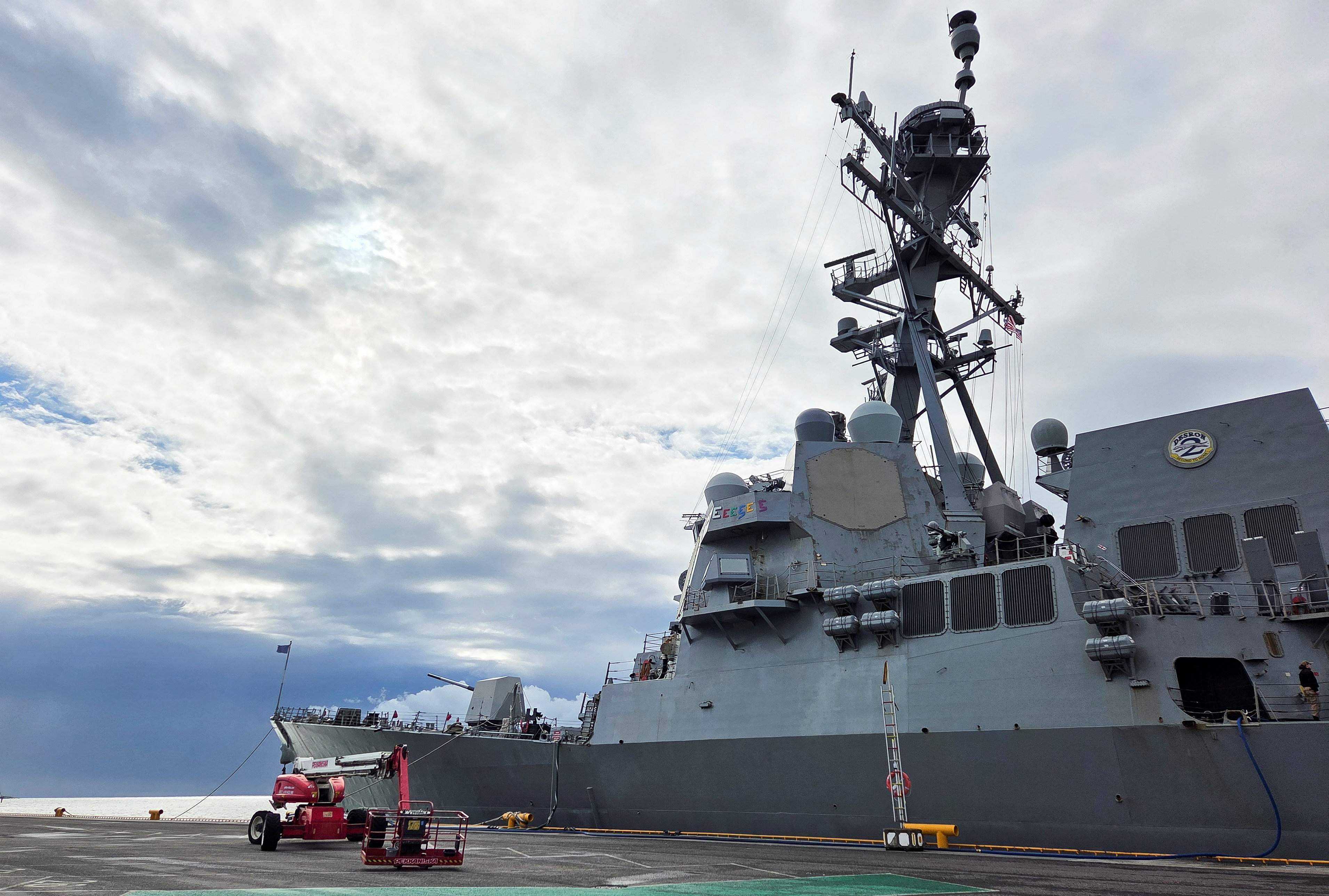 United States Navy's Aegis guided missile destroyer, USS Bainbridge, is docked at Hernesaari port in Helsinki