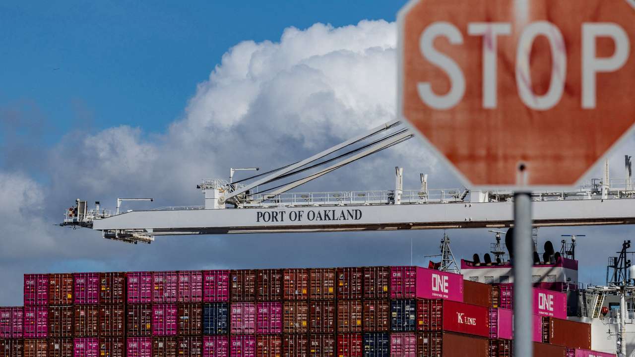 FILE PHOTO: Cargo ship at the port of Oakland, California