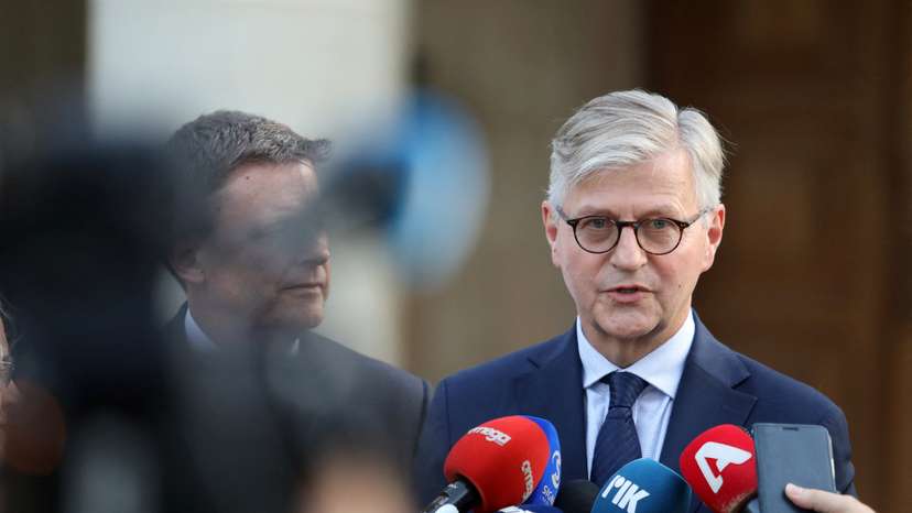 Jean-Pierre Lacroix, United Nations Under-Secretary-General for Peacekeeping Operations speaks to media after a meeting with Cypriot President Nicos Christodoulides at the Presidential Palace in Nicosia