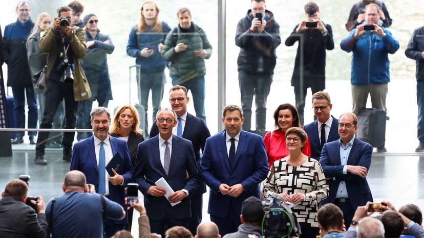 Press conference after CDU/CSU and SPD reached an agreement in coalition talks, in Berlin