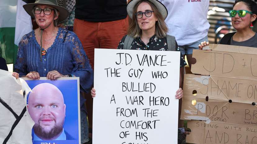 Protest against U.S. Vice President Vance spending his holiday in Cotswalds