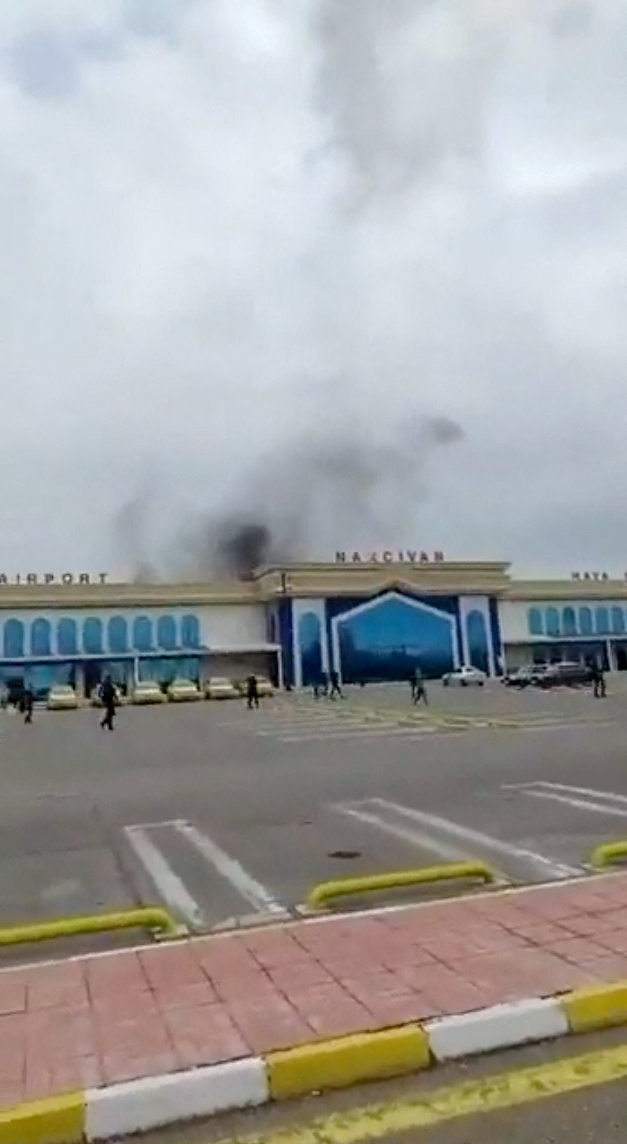 Eyewitness videos show moment drone explodes at Nakhchivan airport in Azerbaijan