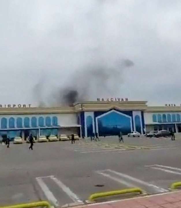 Eyewitness videos show moment drone explodes at Nakhchivan airport in Azerbaijan