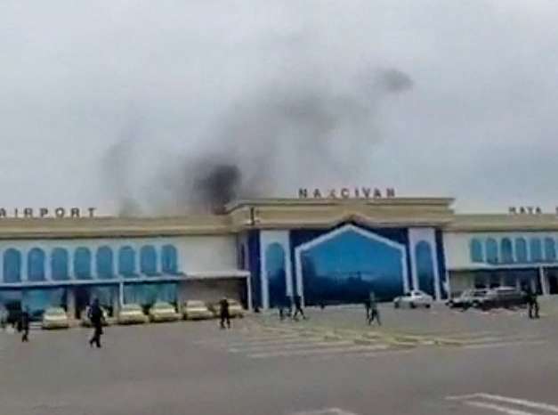Eyewitness videos show moment drone explodes at Nakhchivan airport in Azerbaijan