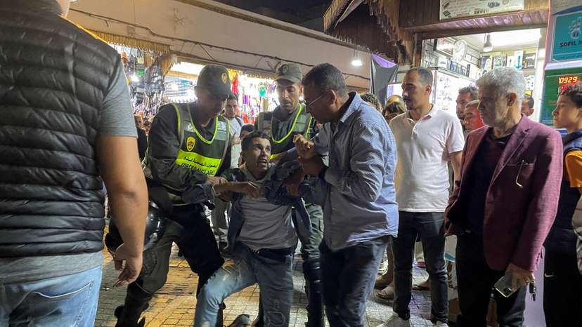 FILE PHOTO: Security forces prevent a protest demanding reforms in education and health from taking place in Rabat