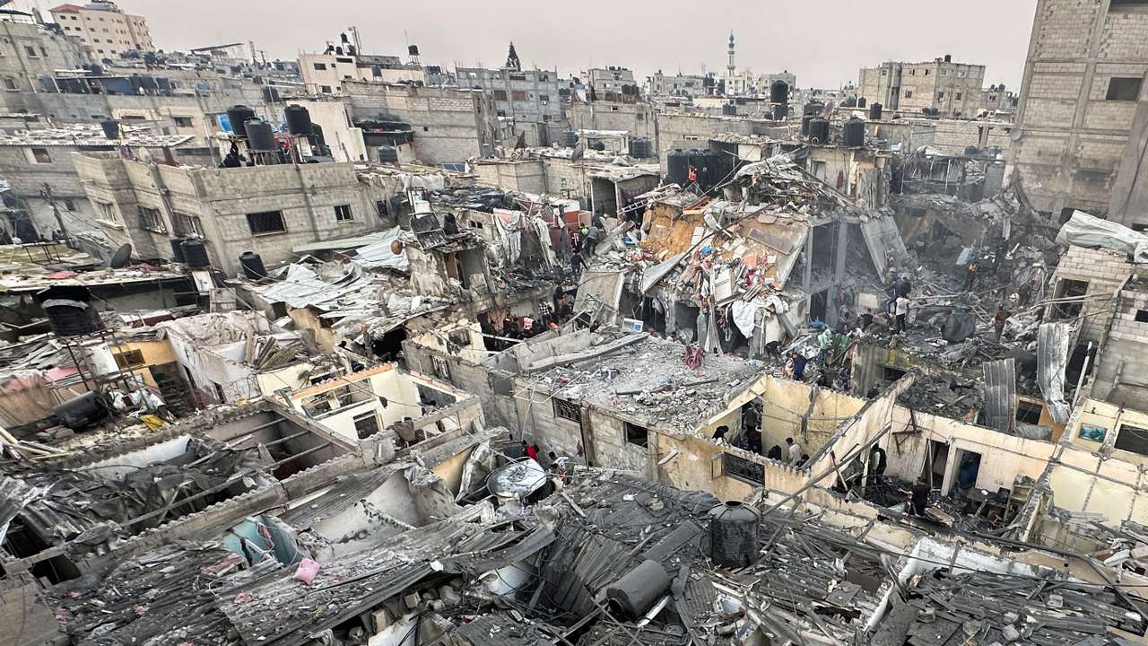 FILE PHOTO: Israeli air strike on Palestinian houses, amid the ongoing conflict between Israel and the Palestinian Islamist group Hamas, in Rafah