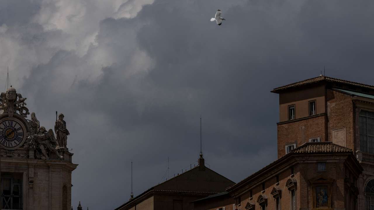 A view of the roof of the Sistine Chapel, where a chimney for the conclave will be set, at the Vatican