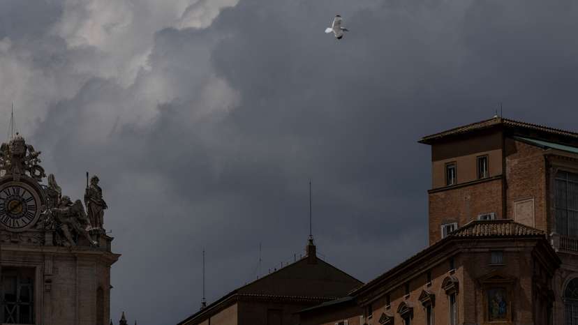 A view of the roof of the Sistine Chapel, where a chimney for the conclave will be set, at the Vatican