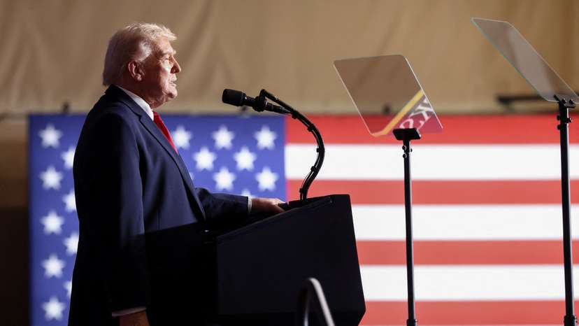 U.S. President Donald Trump delivers a speech in Clive