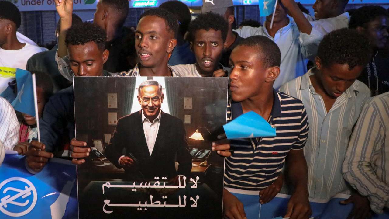 Somalis attend a demonstration in Mogadishu as Israel becomes first country to formally recognize Somaliland as independent state