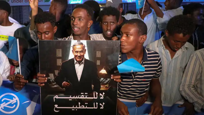 Somalis attend a demonstration in Mogadishu as Israel becomes first country to formally recognize Somaliland as independent state