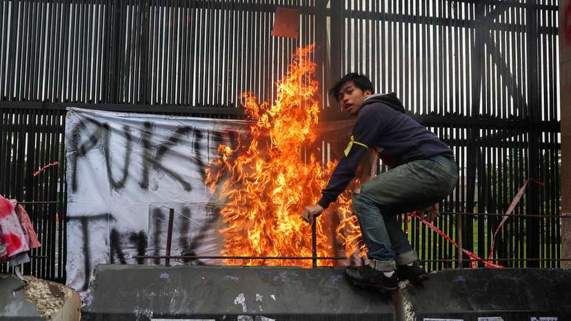 Protest outside the Indonesian Parliament against revisions to the country's military law, in Jakarta