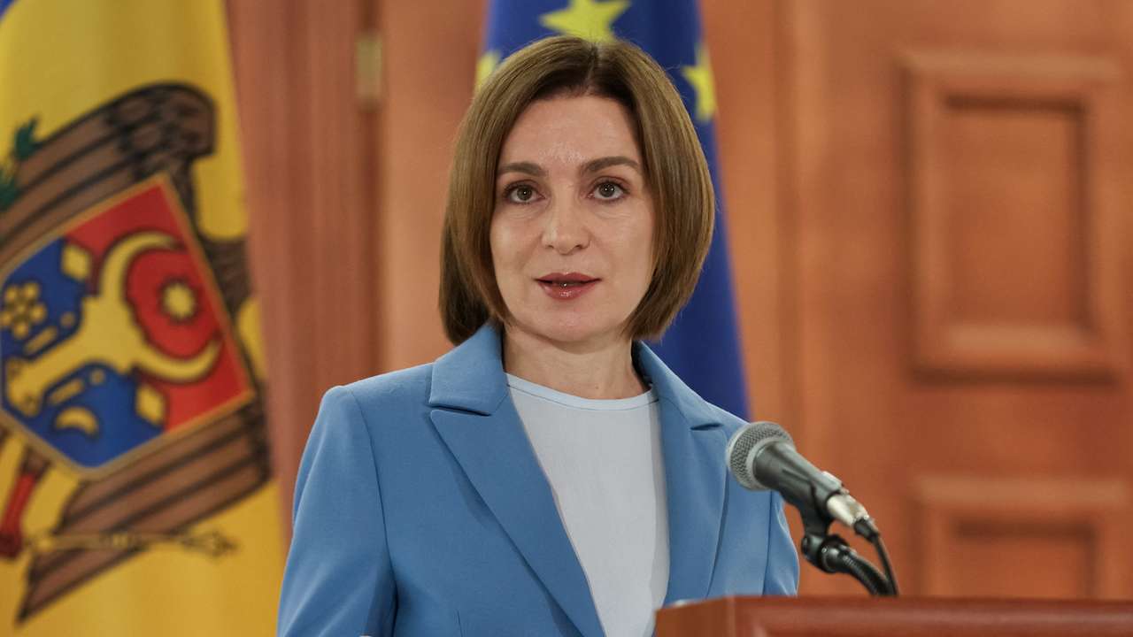 Moldovan President Sandu attends a press conference following the announcement of elections results, in Chisinau