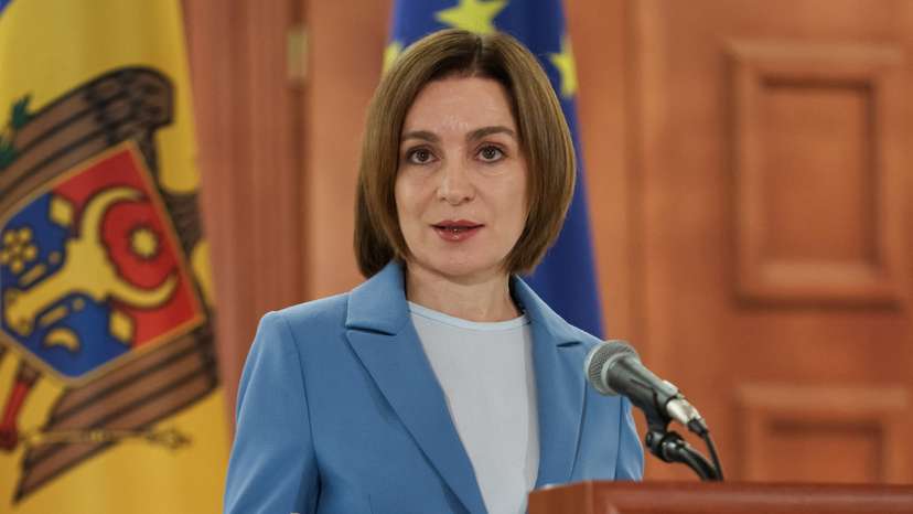 Moldovan President Sandu attends a press conference following the announcement of elections results, in Chisinau