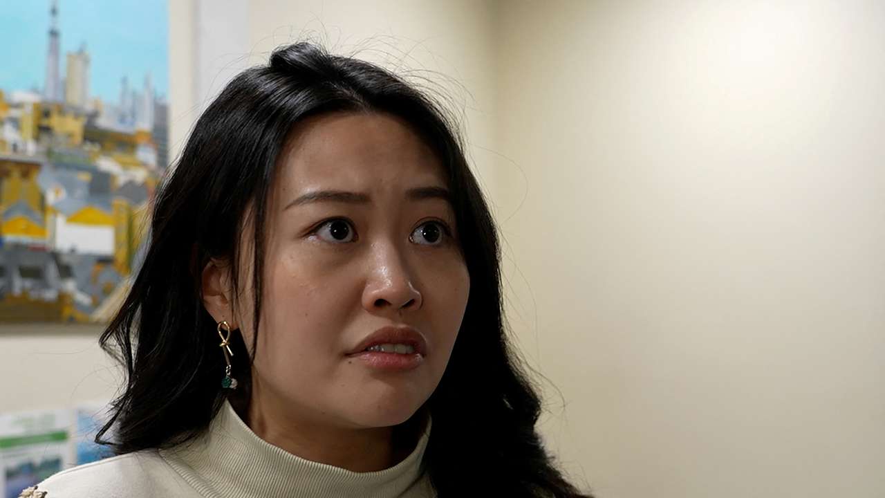 Exiled Hong Kong democracy activist Lau speaks during interview with Reuters in this still image taken from video, in London