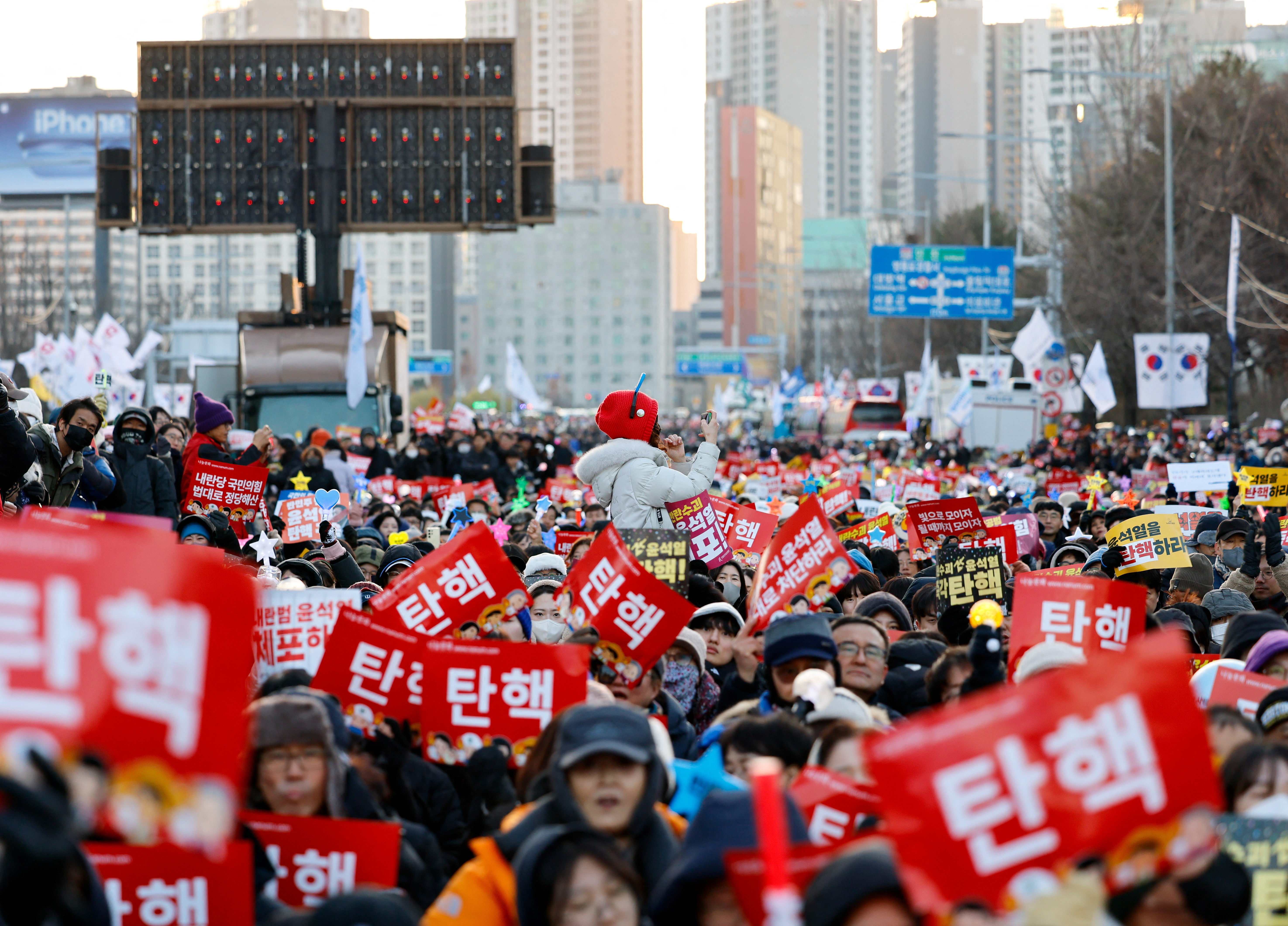 Rally calling for the impeachment of South Korean President Yoon Suk Yeol, who declared martial law, in front of the National Assembly in Seoul