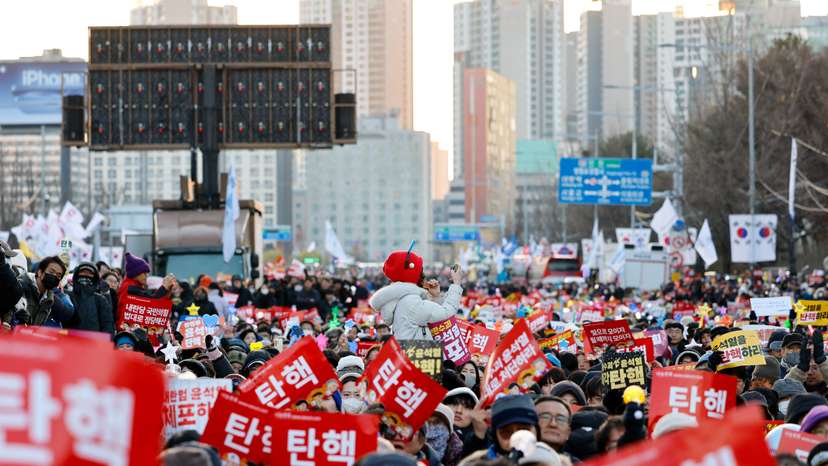 Rally calling for the impeachment of South Korean President Yoon Suk Yeol, who declared martial law, in front of the National Assembly in Seoul