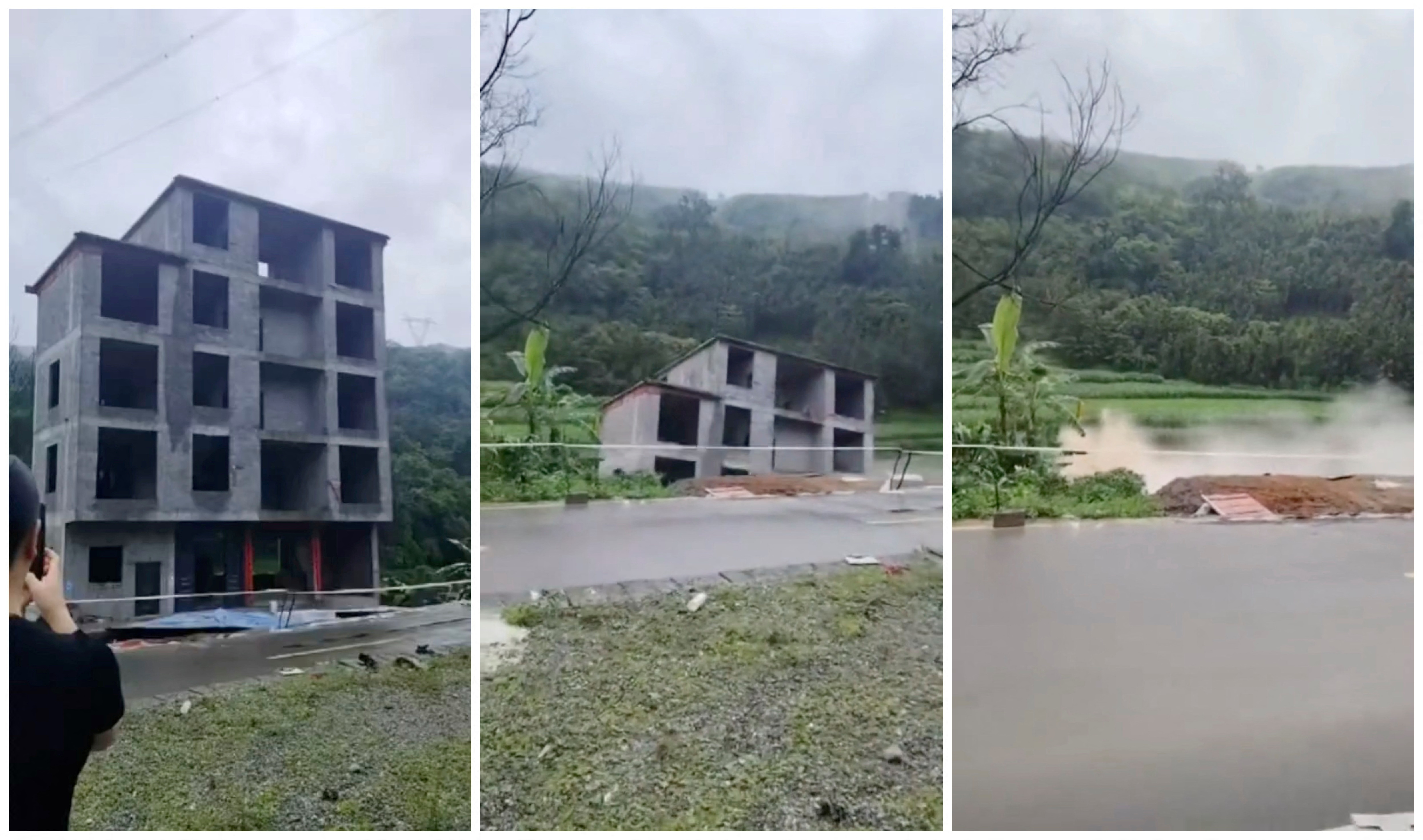 A building collapses in Xinzhou town, in Guangxi Zhuang Autonomous Region