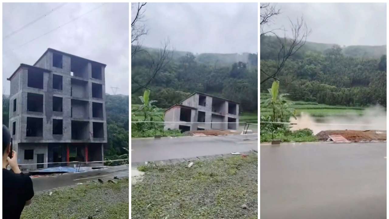 A building collapses in Xinzhou town, in Guangxi Zhuang Autonomous Region