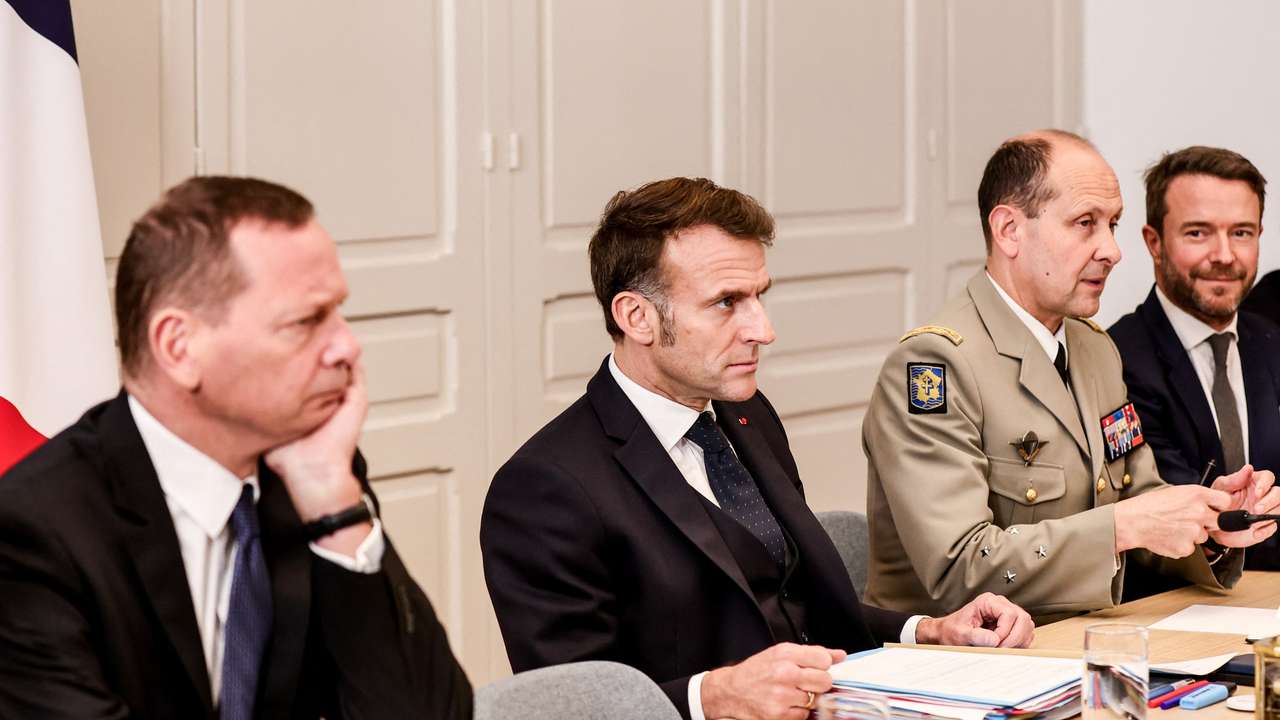 President Emmanuel Macron participates in a Coalition of the Willing leaders' videoconference on Ukraine, in Paris