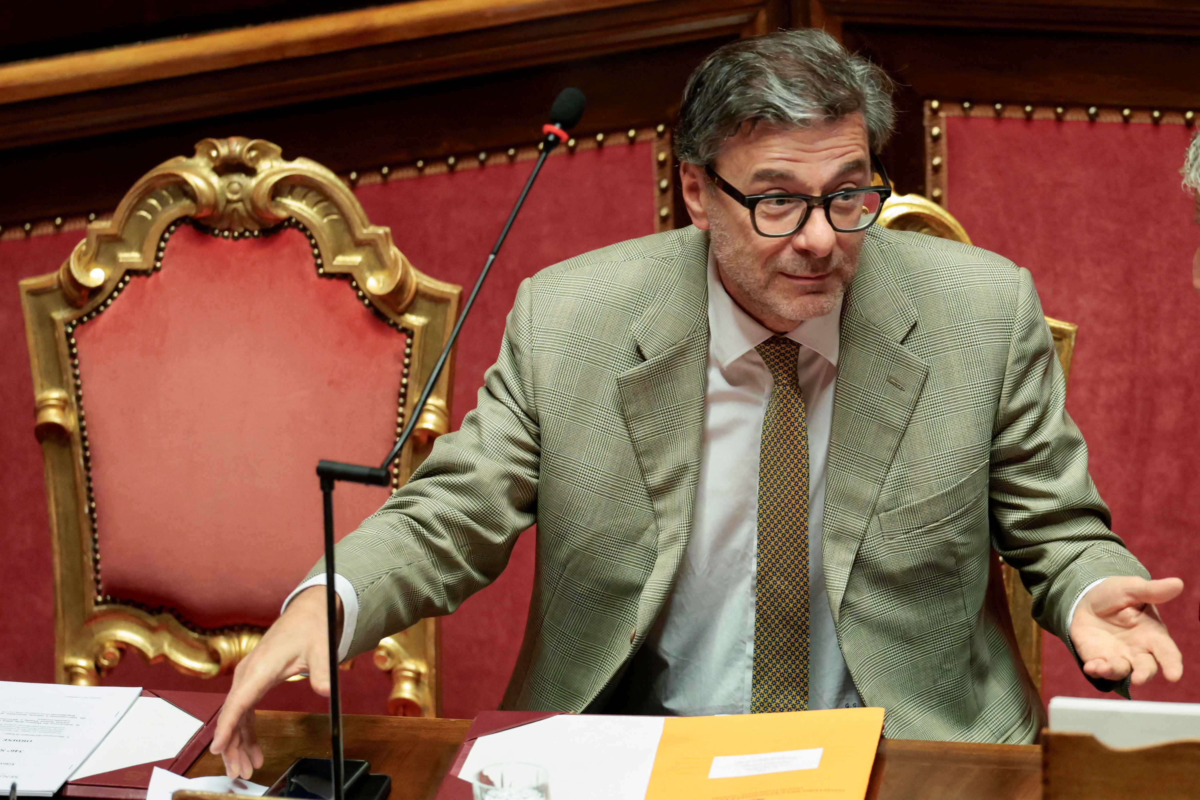Italian Economy Minister Giancarlo Giorgetti attends the question time at the Senate