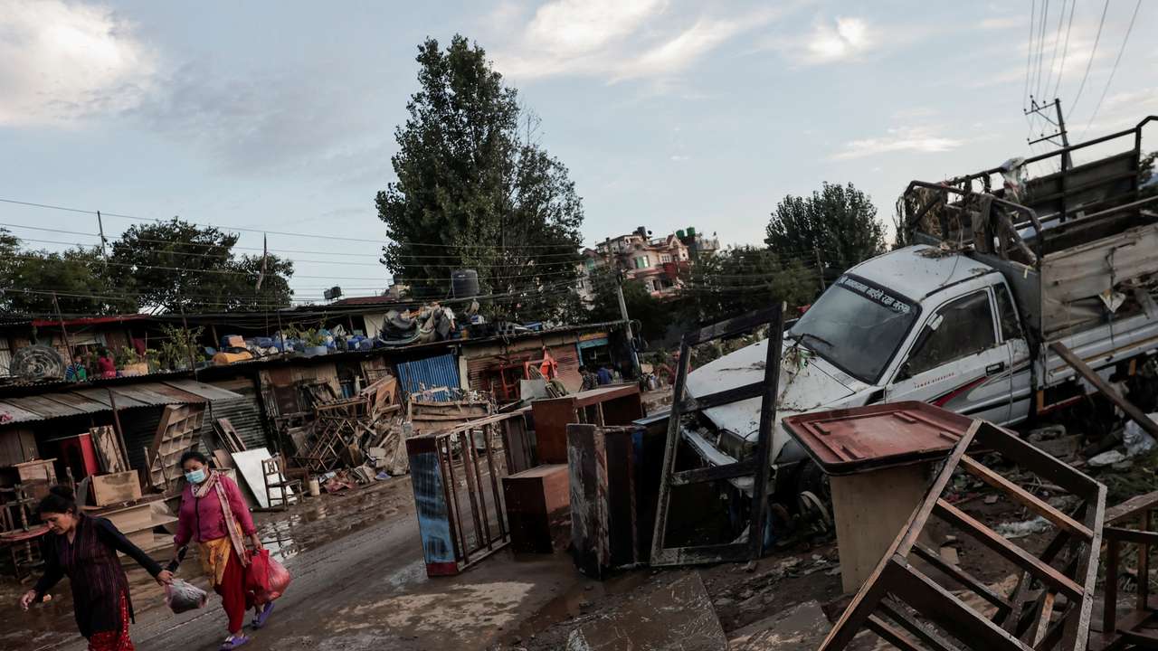 Aftermath of flood along the bank of the Bagmati River following heavy rains in Kathmandu