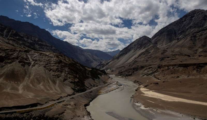 A highway getting constructed by Border Roads Organisation passes by the confluence of the Indus and Zanskhar rivers in the Ladakh region