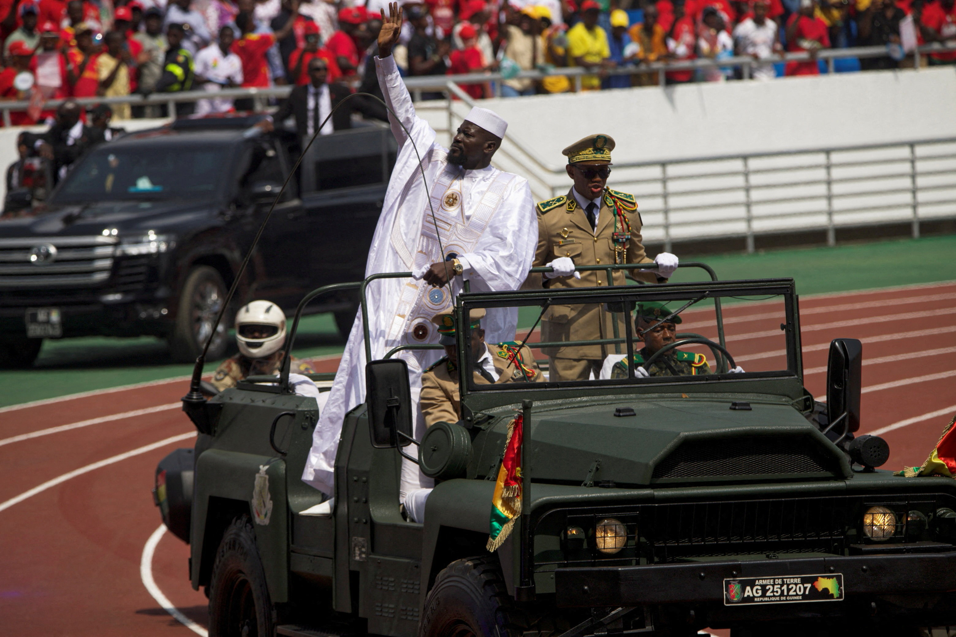 Guinea's President‑elect Mamady Doumbouya takes the oath of office during a swearing‑in ceremony in Conakry