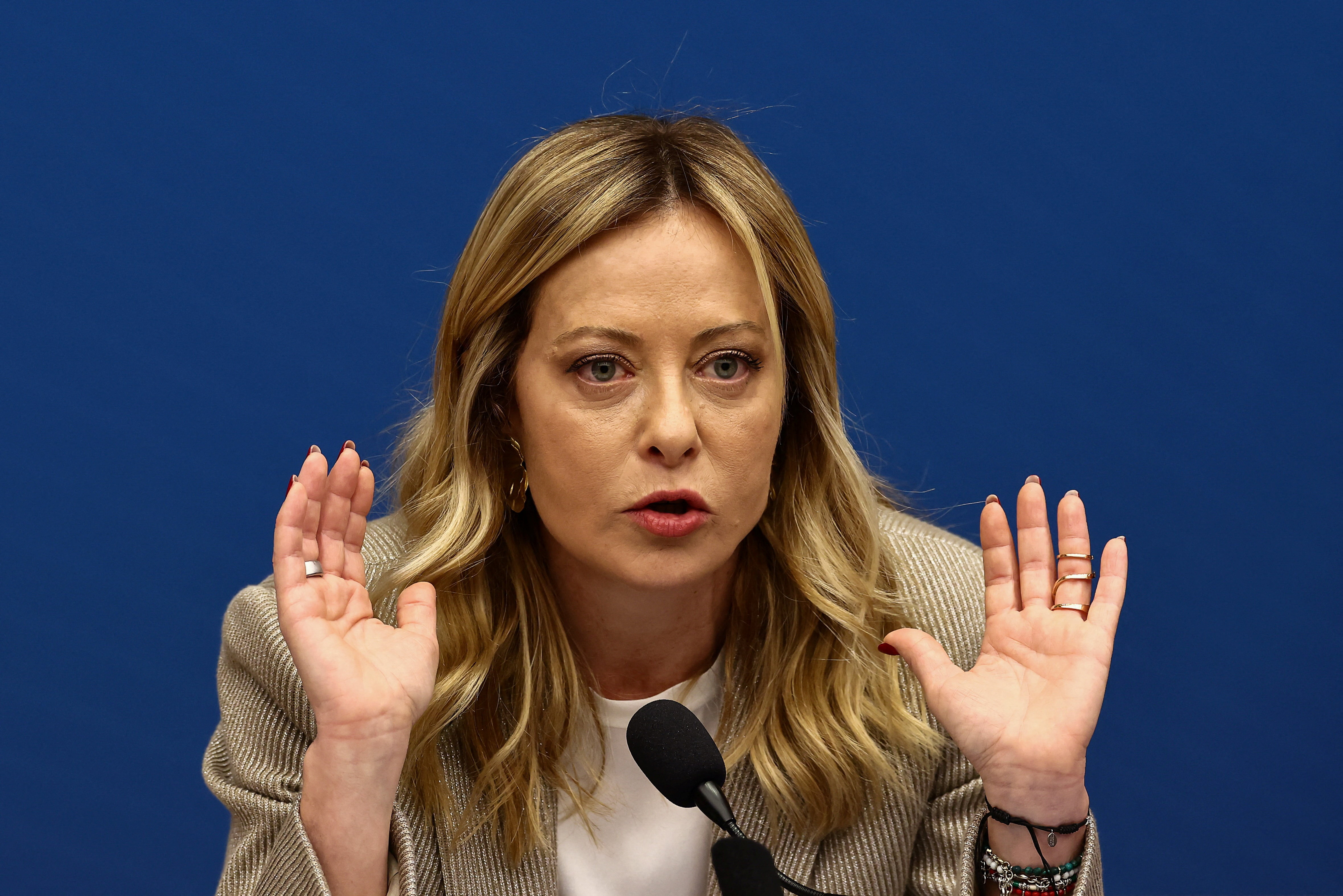 Italy's Prime Minister Giorgia Meloni attends her end-of-year press conference in Rome