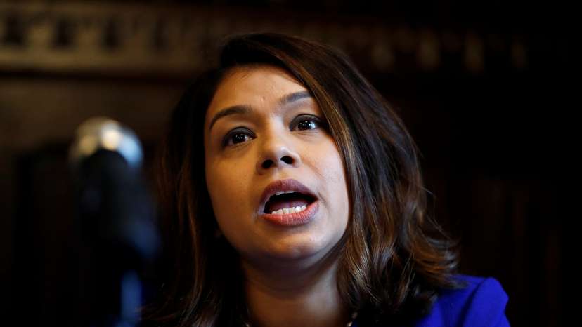 MP Tulip Siddiq attends a news conference in London