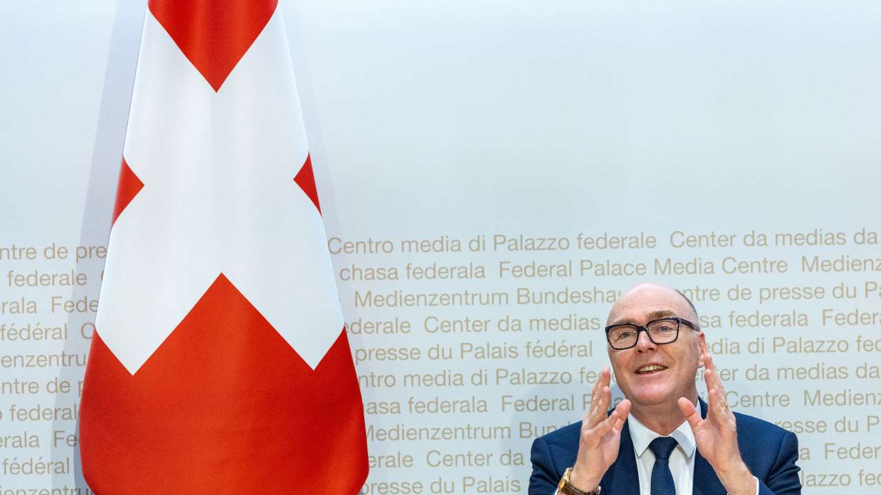 Newly elected Swiss federal councillor Martin Pfister attends a press conference in Bern
