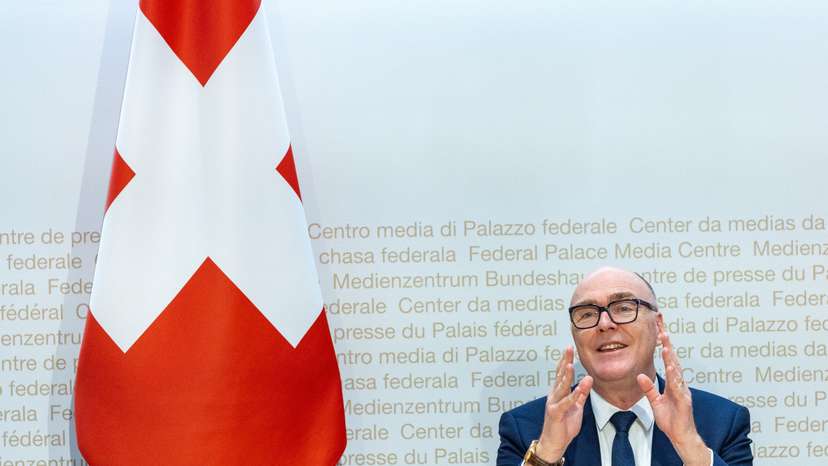 Newly elected Swiss federal councillor Martin Pfister attends a press conference in Bern