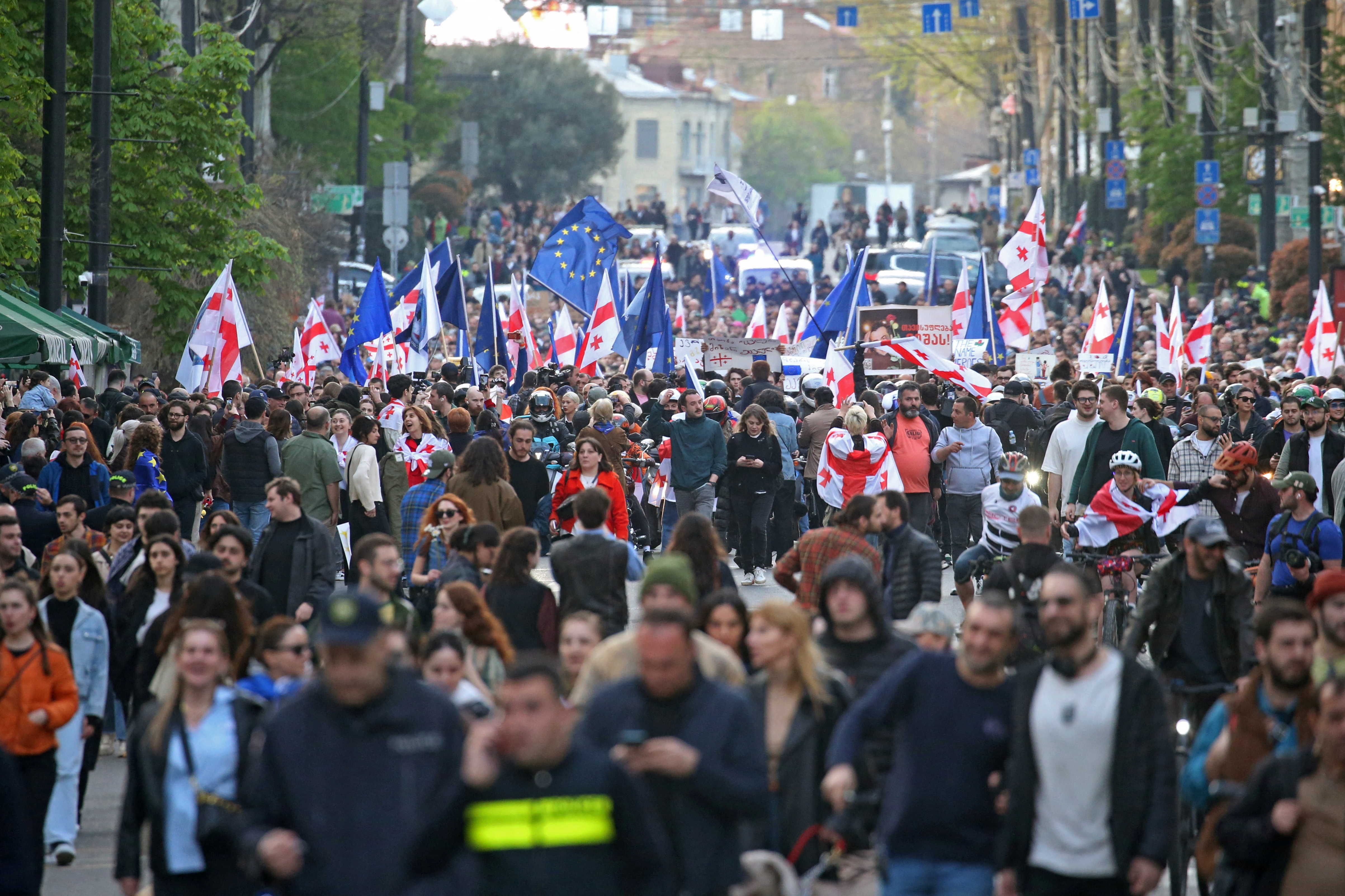 People protest against the "foreign agents" law in Tbilisi
